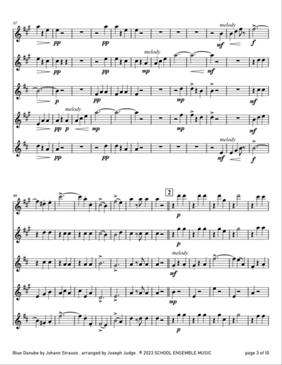 Blue Danube by Strauss for Saxophone Quartet in Schools Saxophone Quartet scores gallery preview page 3
