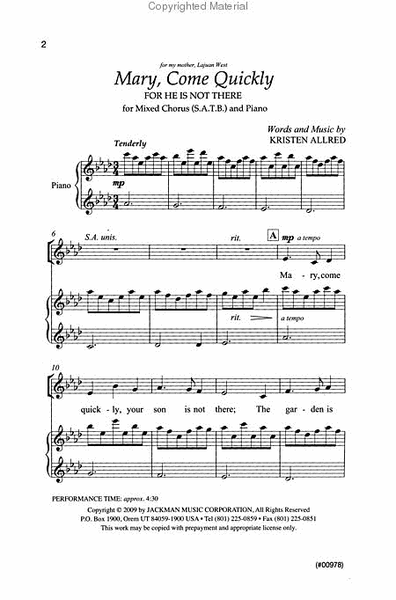 Mary Come Quickly (For He Is Not There) - SATB image number null