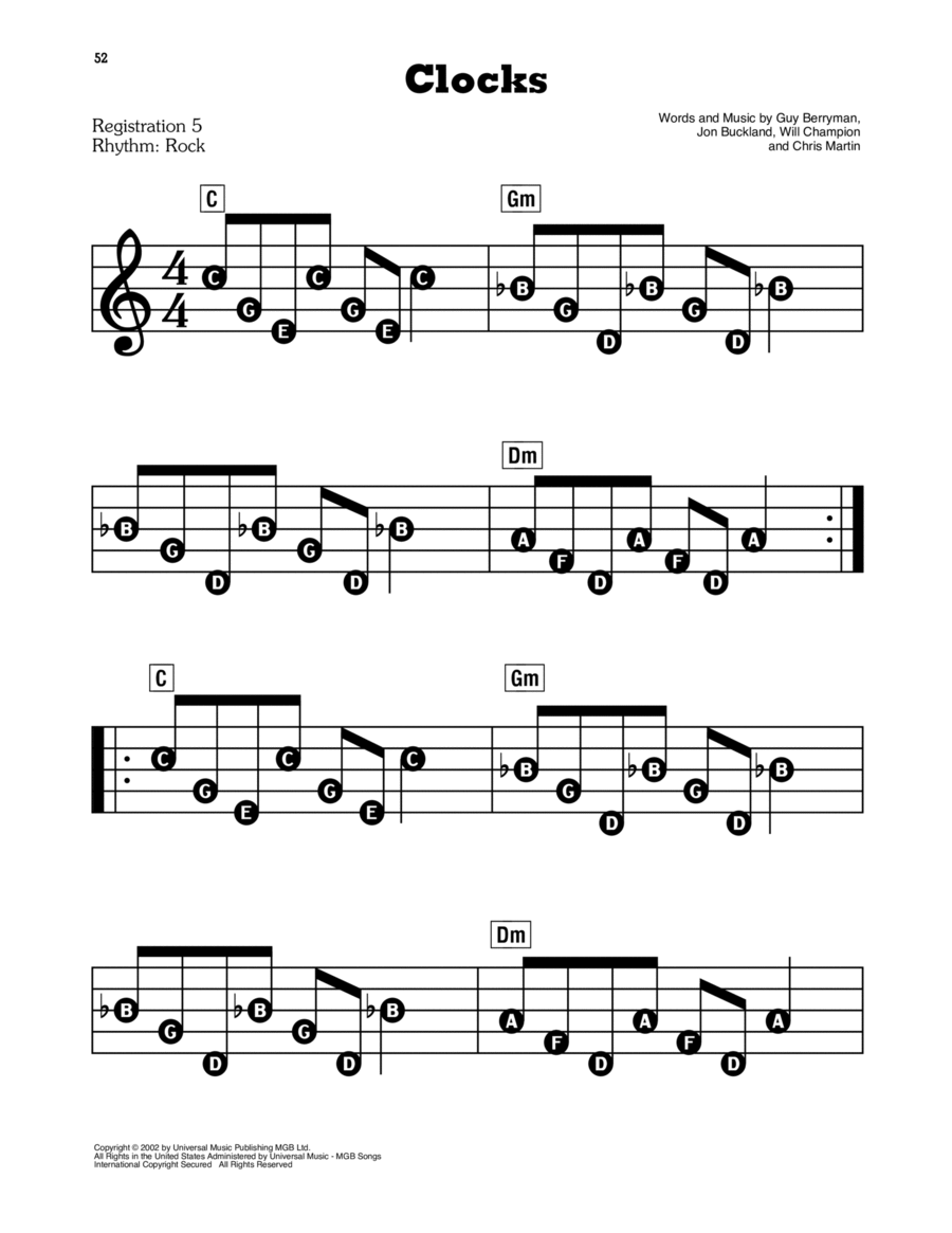 Clocks Electronic Keyboard scores gallery preview page 1