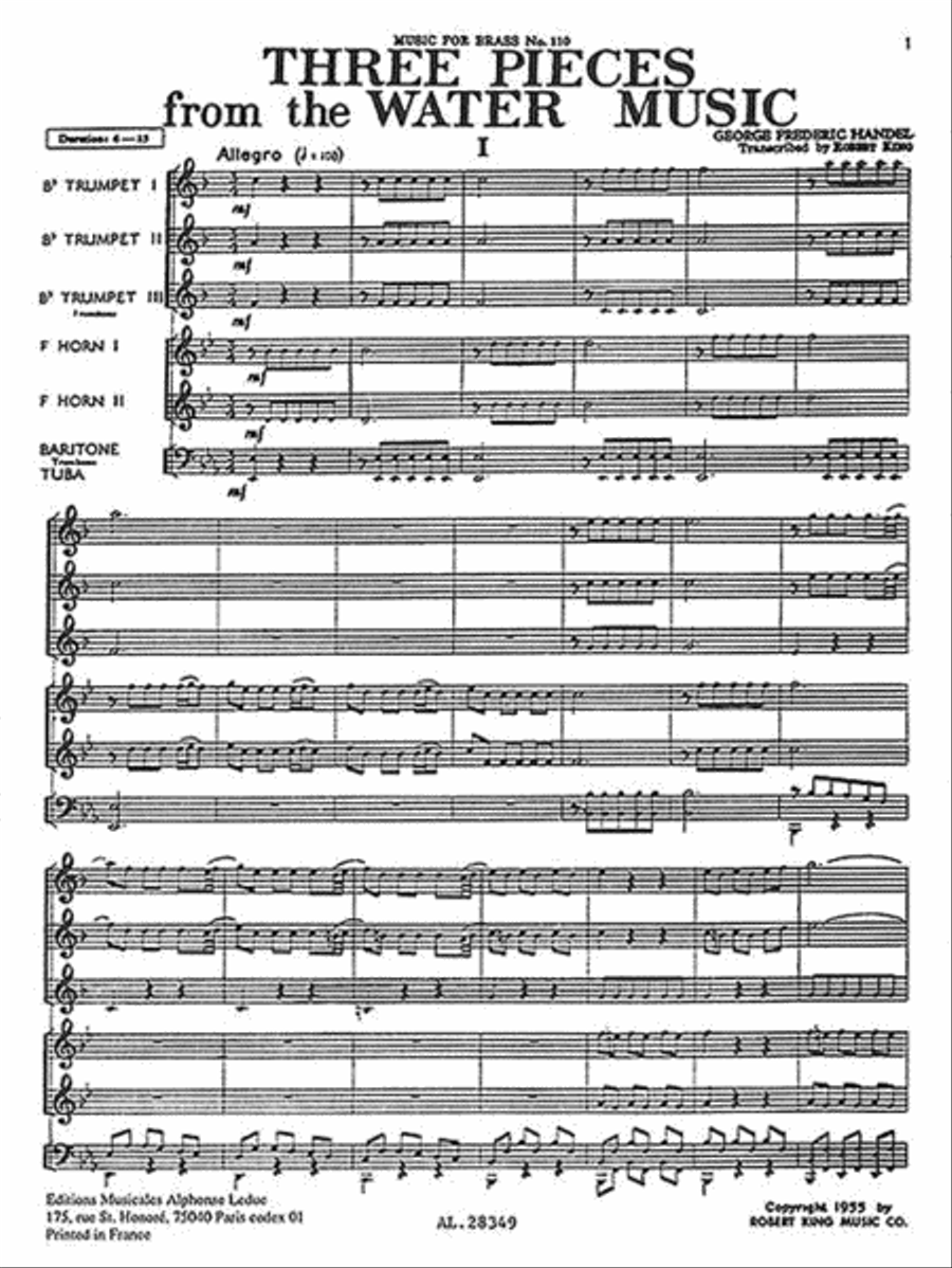 3 Pieces From The Water Music, Transcribed For Brass Choir Or Sextet By Ro School and Community scores gallery preview page 3