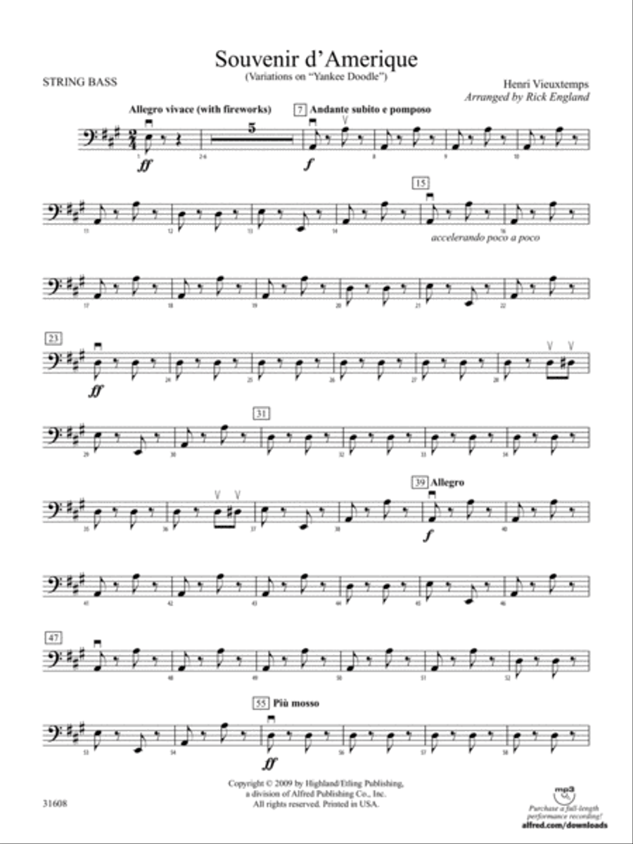 Souvenir d'Amerique: String Bass String Orchestra scores gallery preview page 1