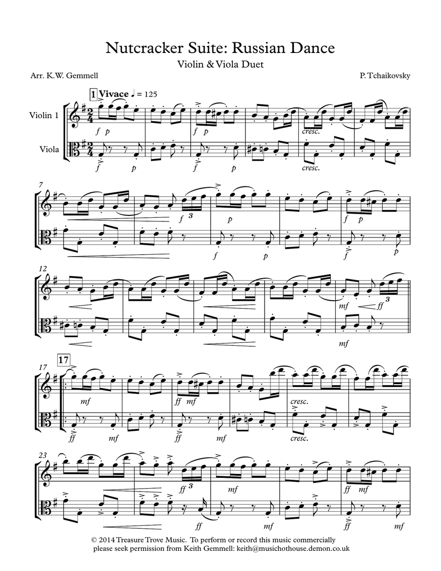 Nutcracker Suite: Russian Dance - Violin and Viola Duet String Orchestra scores gallery preview page 1