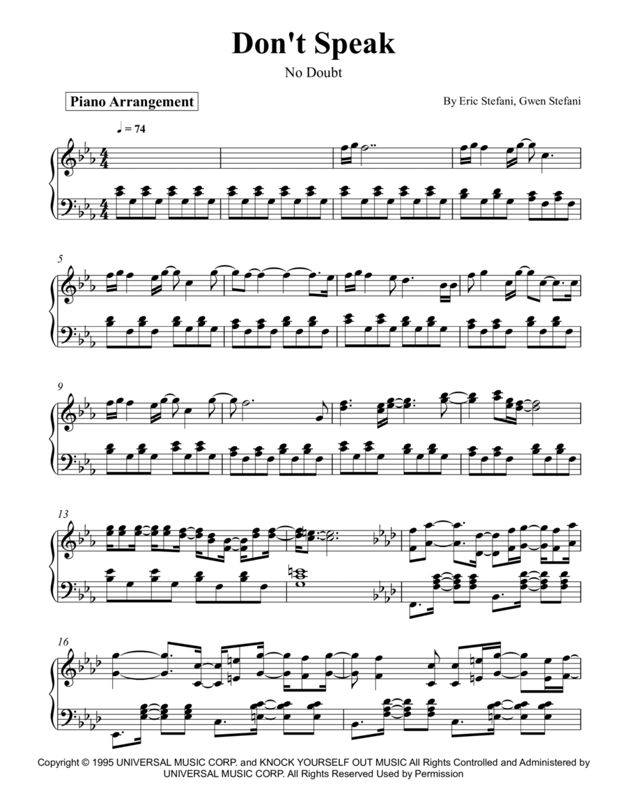 Don't Speak Don't Speak Piano Solo scores gallery preview page 1