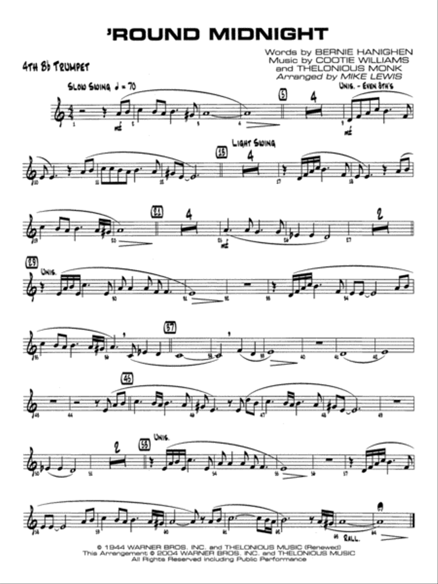 'Round Midnight: 4th B-flat Trumpet Jazz Ensemble scores gallery preview page 1