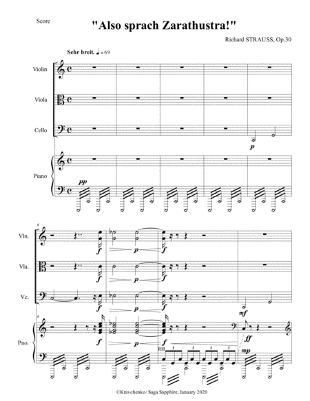 Richard Strauss - Also sprach Zarathustra (begining) for piano quartet