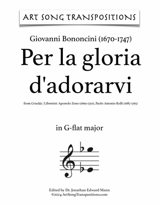 Book cover for BONONCINI: Per la gloria d'adorarvi (transposed to G-flat major)