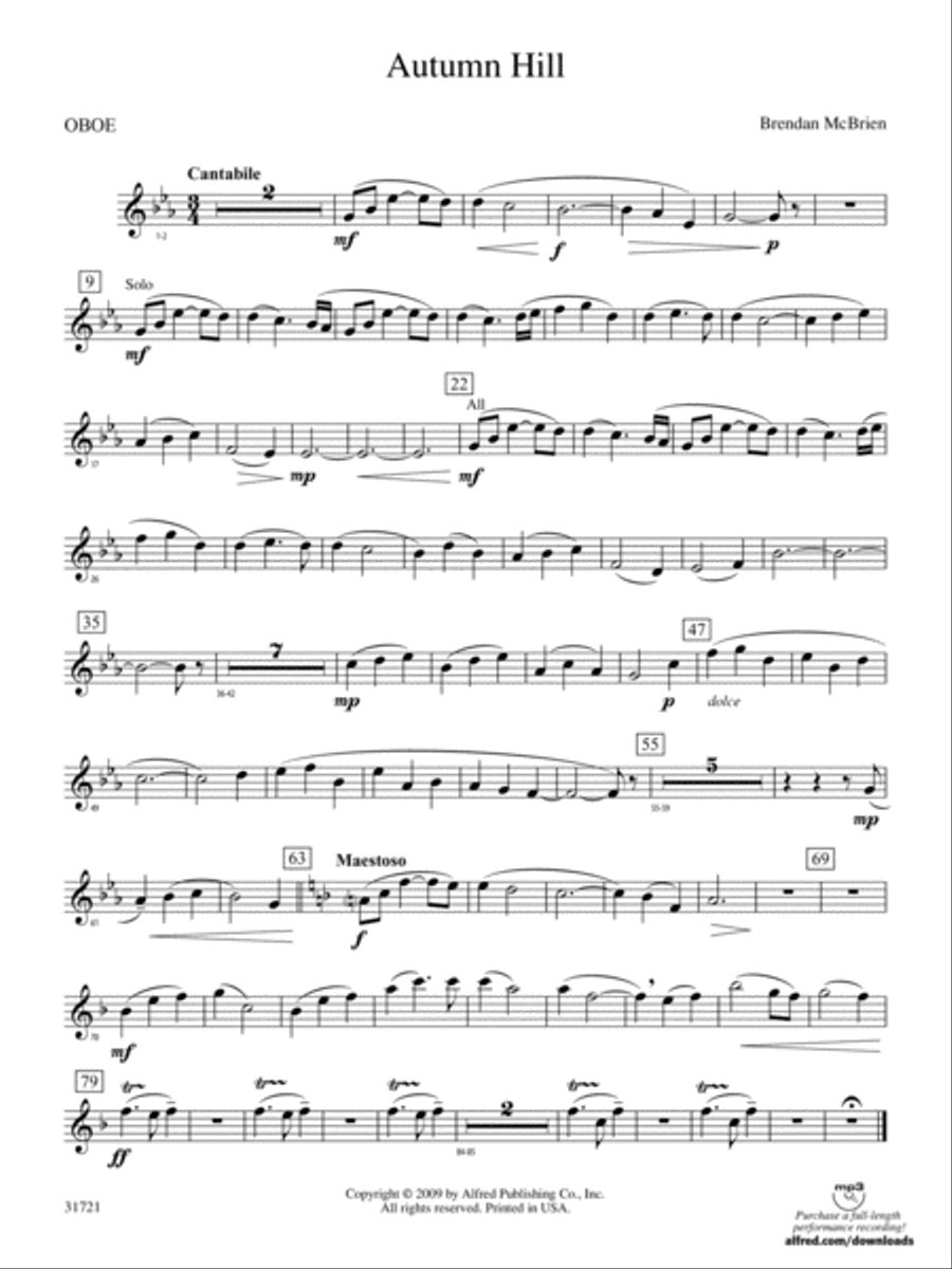 Autumn Hill: Oboe Autumn Hill: Oboe Concert Band scores gallery preview page 1