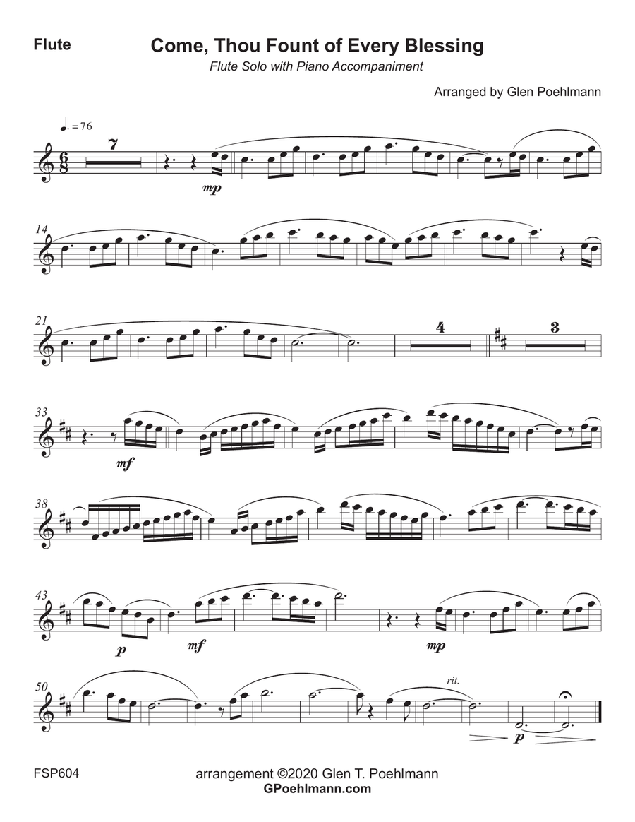 COME THOU FOUNT OF EVERY BLESSING - FLUTE SOLO with Piano Accompaniment Flute Solo scores gallery preview page 4