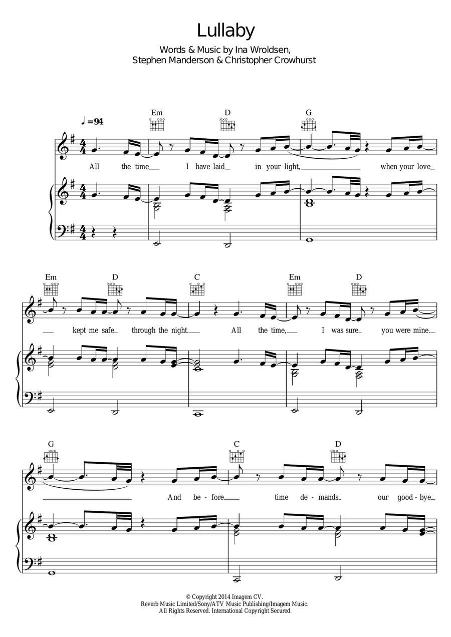 Lullaby (feat. Tori Kelly) Piano, Vocal, Guitar scores gallery preview page 1