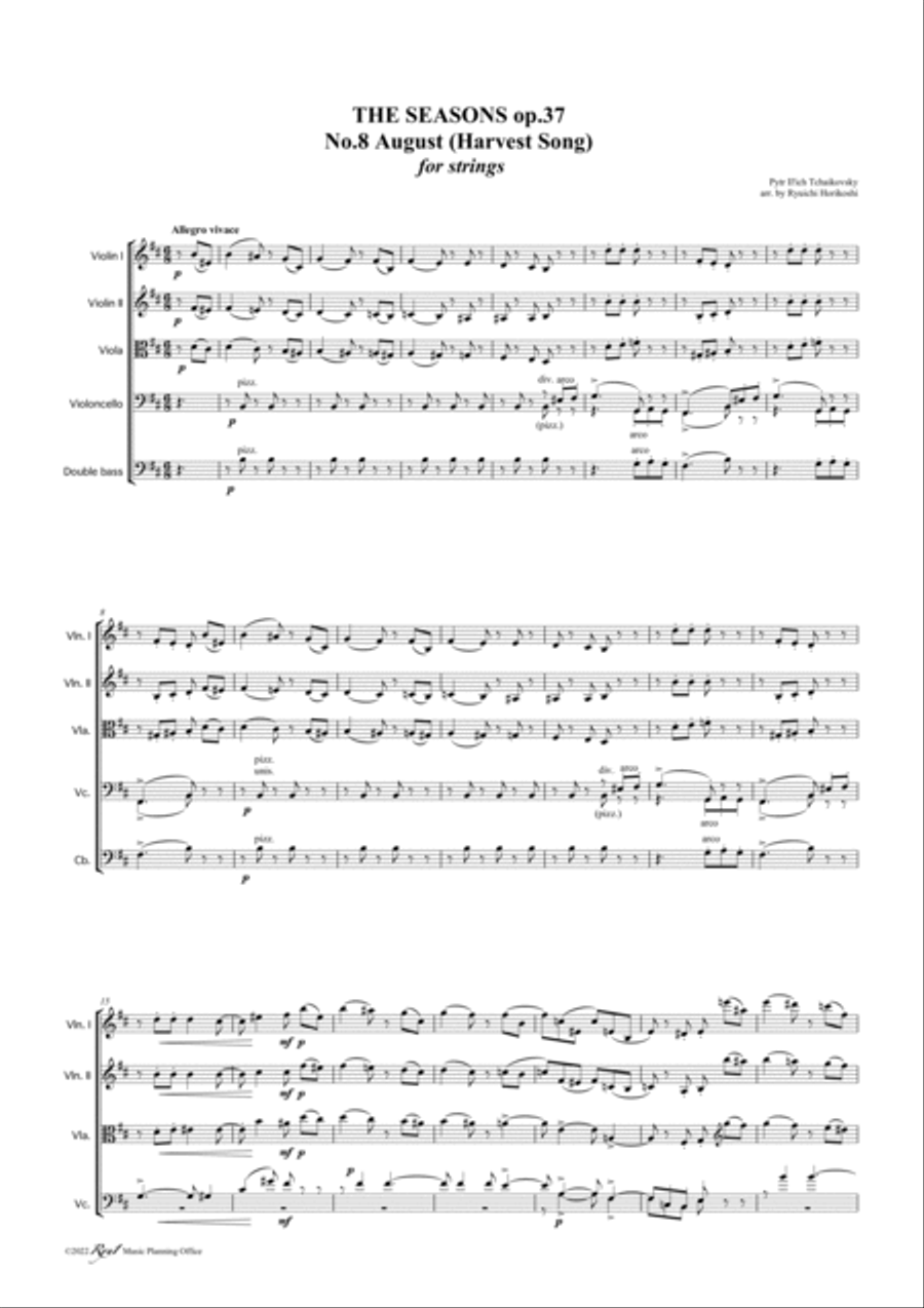 Tchaikovsky: The Seasons Op37 No.8 August (Harvest Song) String Orchestra scores gallery preview page 3