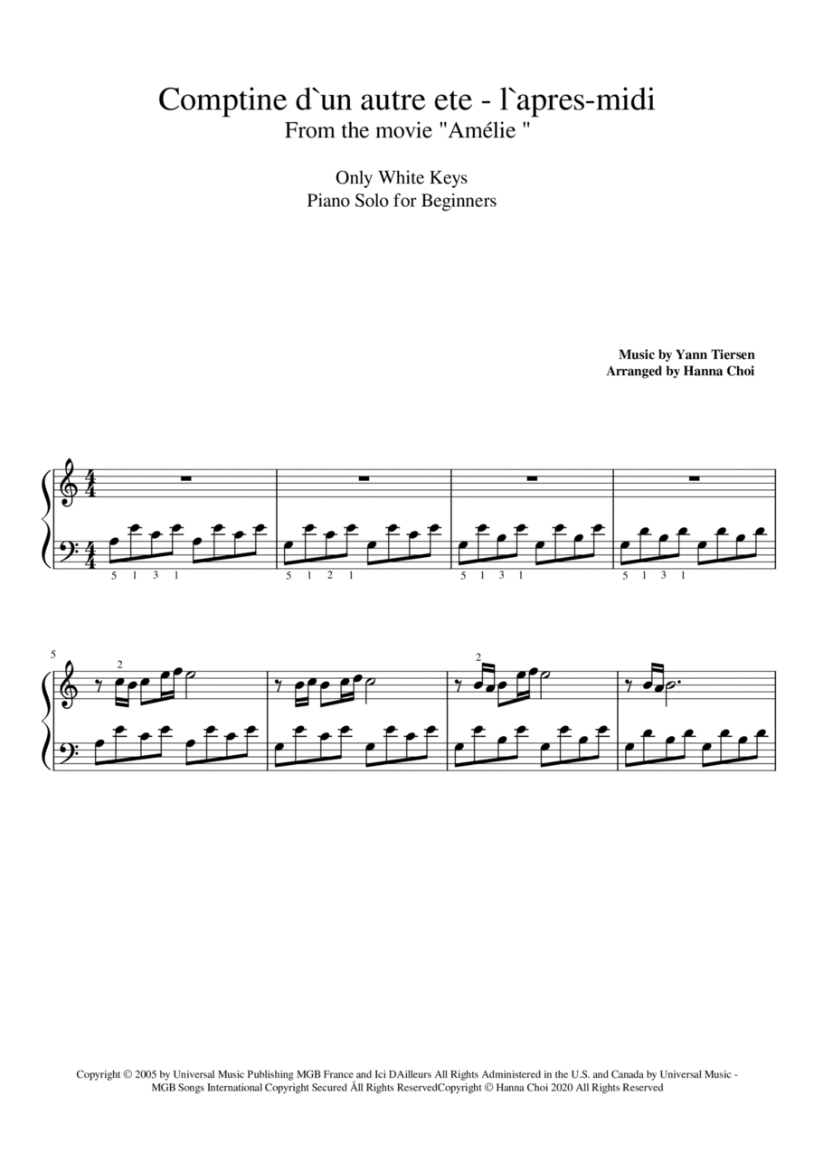 Comptine D'un Autre Été: L'après-midi Easy Piano scores gallery preview page 1