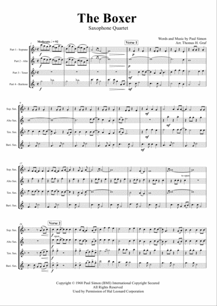 The Boxer Saxophone Quartet scores gallery preview page 1