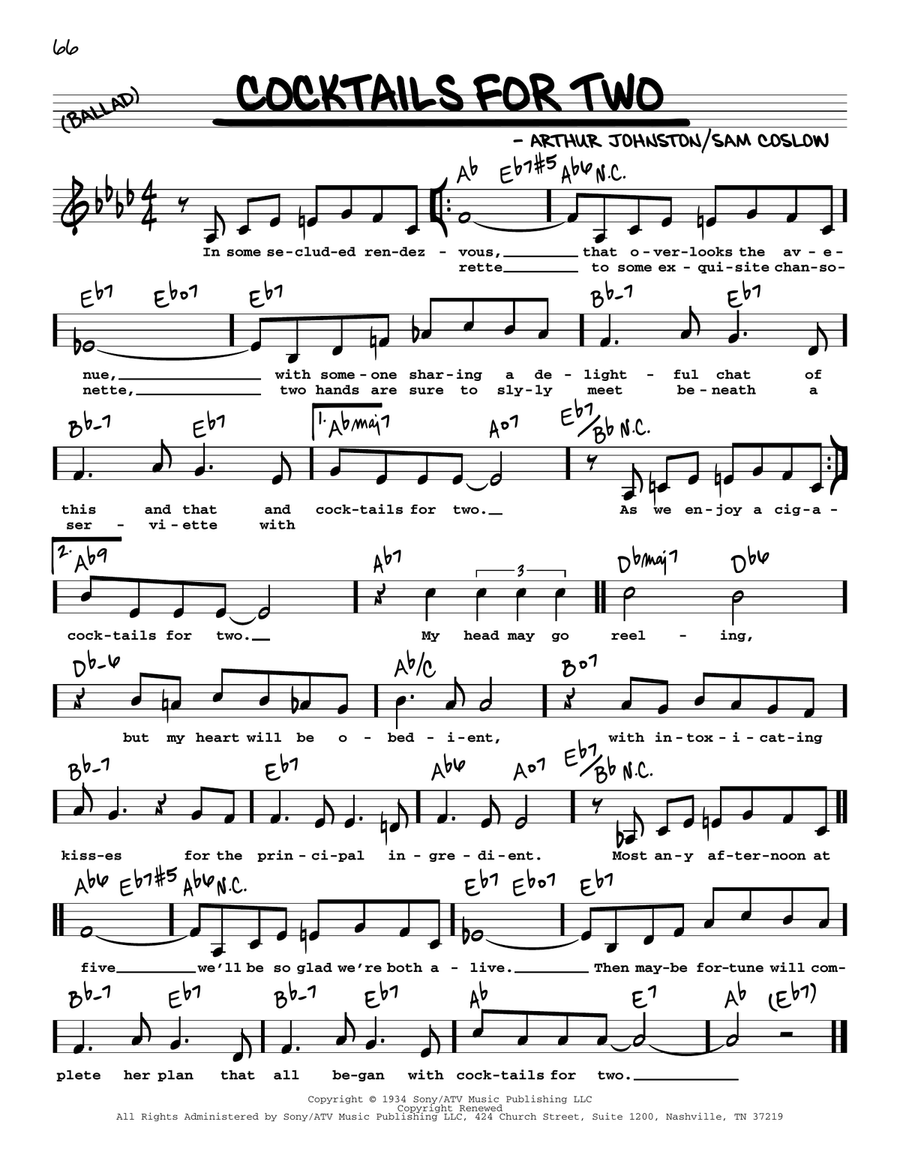 Cocktails For Two (Low Voice) Low Voice scores gallery preview page 1