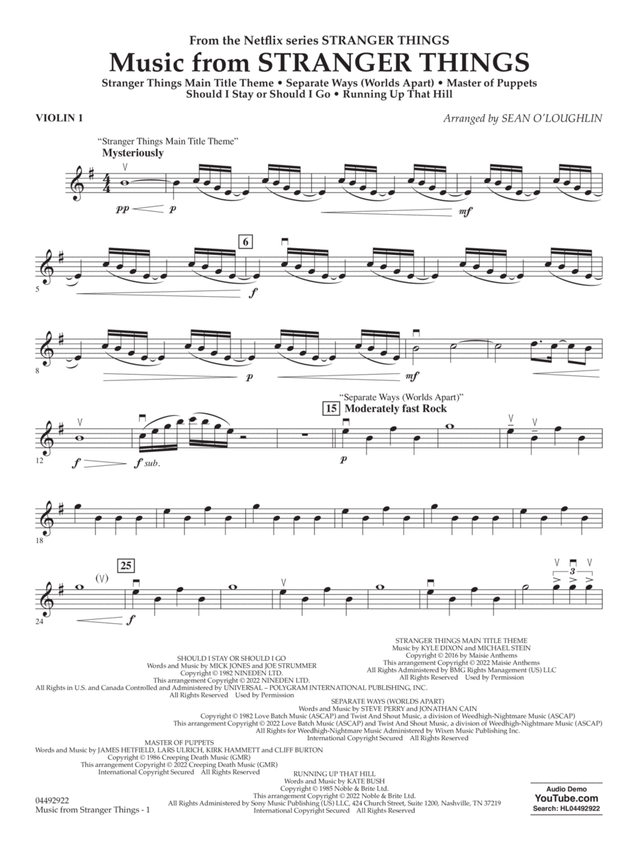 Music from Stranger Things - Violin 1 String Orchestra scores gallery preview page 1