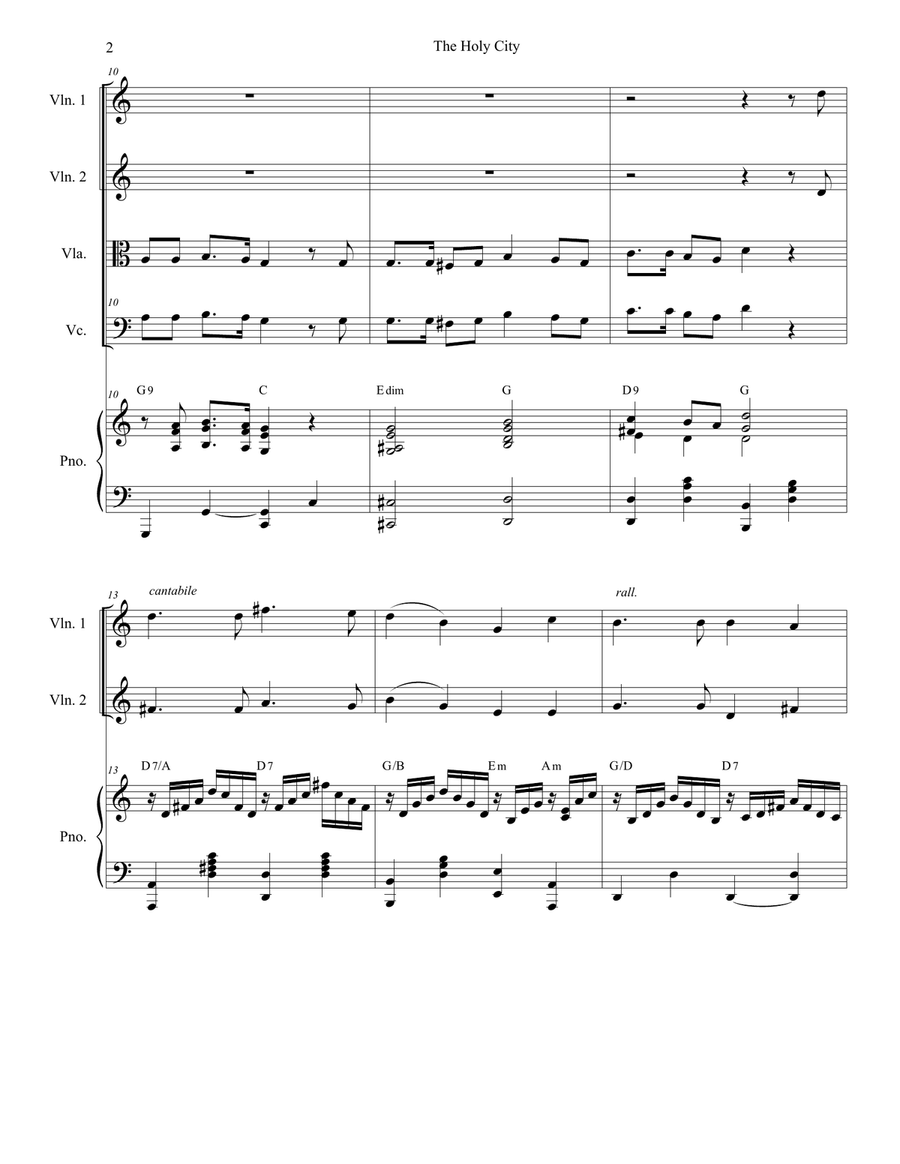The Holy City (String Quartet and Piano) String Quartet scores gallery preview page 2