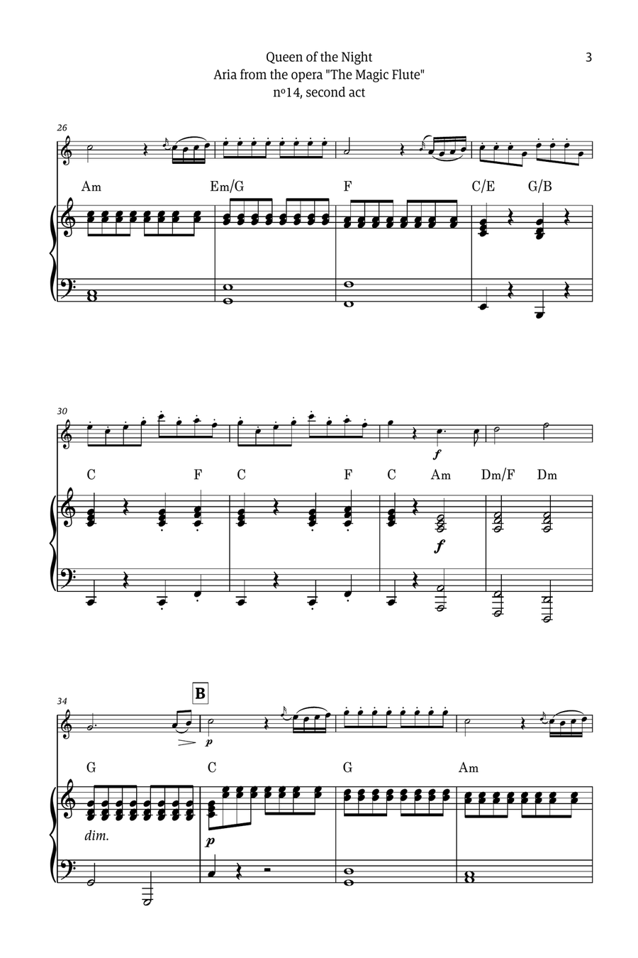 Queen of the Night - for solo trumpet in C (with piano and chords) Chamber Music scores gallery preview page 3