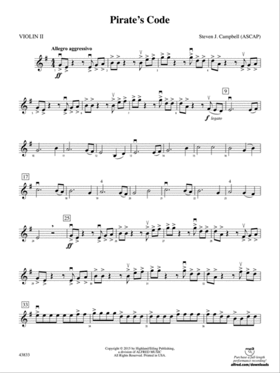 Pirate's Code: 2nd Violin String Orchestra scores gallery preview page 1