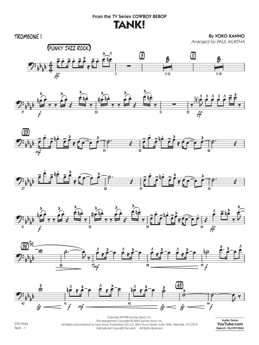 Tank! (from Cowboy Bebop) (arr. Paul Murtha) - Trombone 1