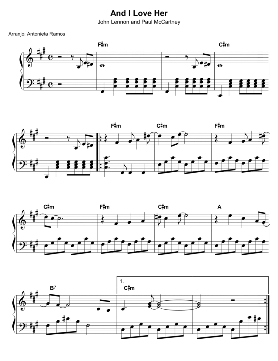 And I Love Her And I Love Her Piano Solo scores gallery preview page 1