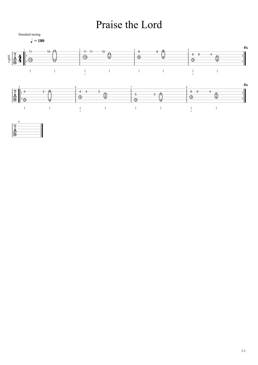 Praise The Lord (da Shine) Guitar Tablature scores gallery preview page 1