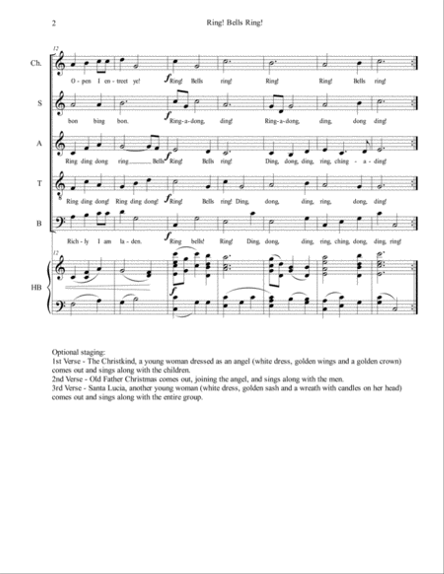 Ring! Bells Ring! (a song of Old Father Christmas) for SATB Choir (opt. Children's voices) with 3-oc 4-Part scores gallery preview page 2