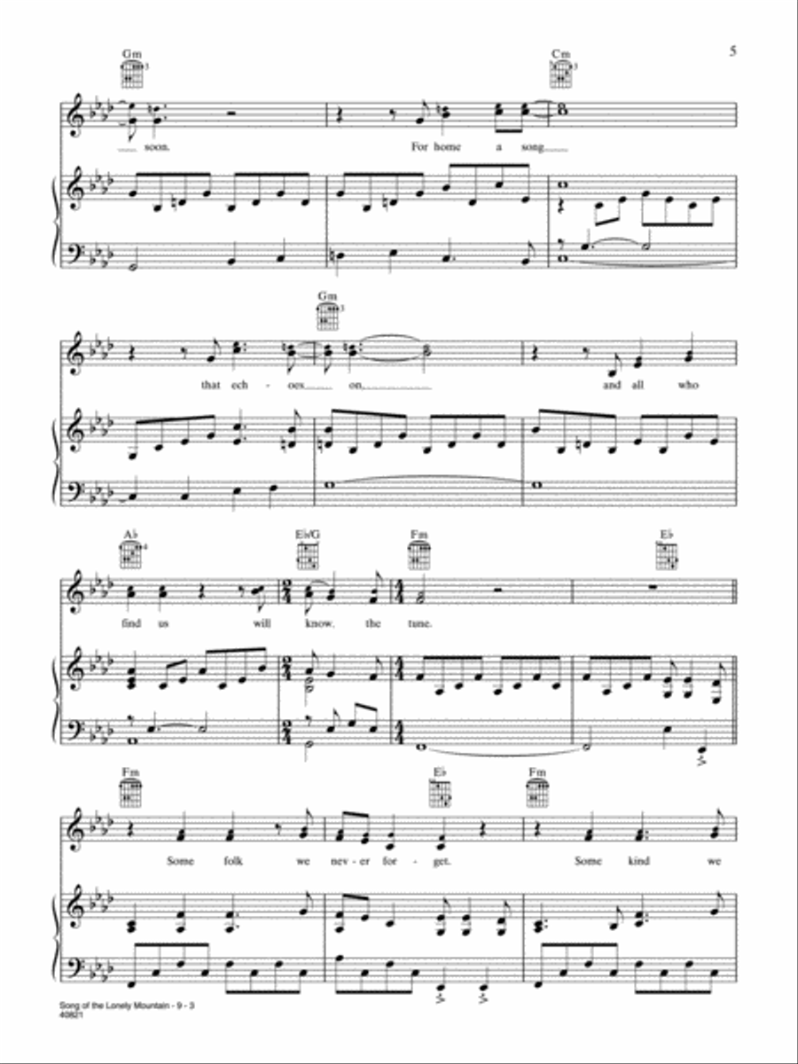 Song of the Lonely Mountain Piano, Vocal, Guitar scores gallery preview page 3