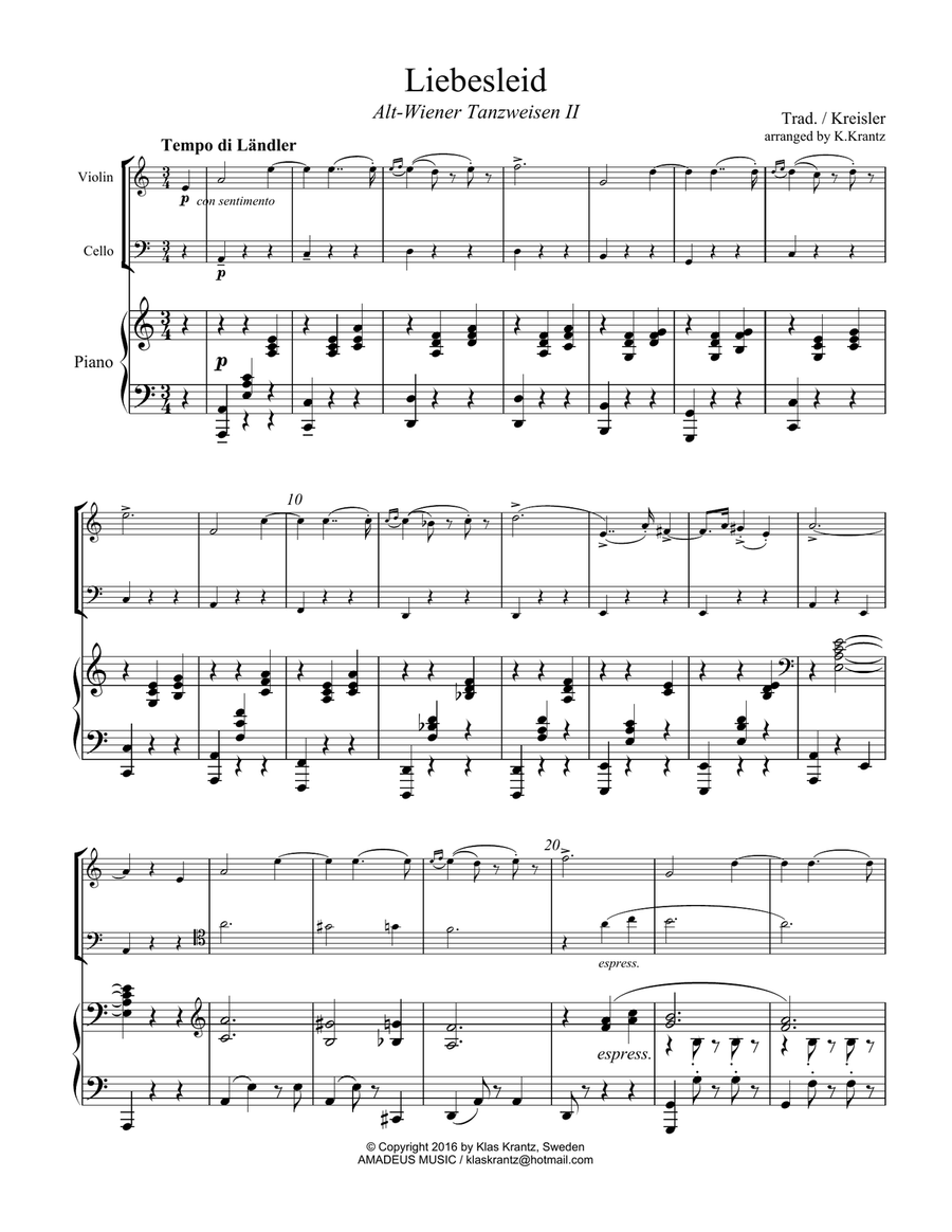 Liebesleid for piano trio Piano Trio scores gallery preview page 2