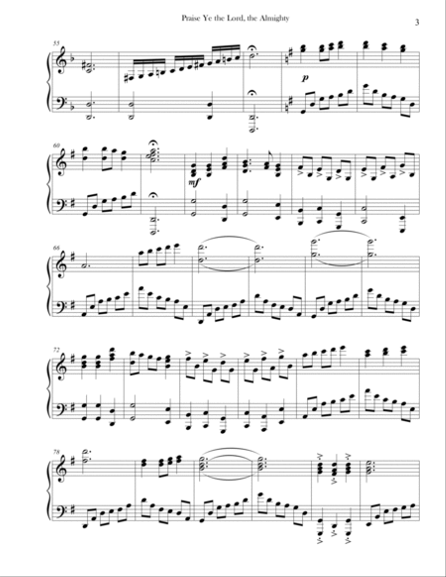 Praise Ye the Lord, the Almighty (Advanced Piano) Praise Ye the Lord, the Almighty (Advanced Piano) Piano Solo scores gallery preview page 3