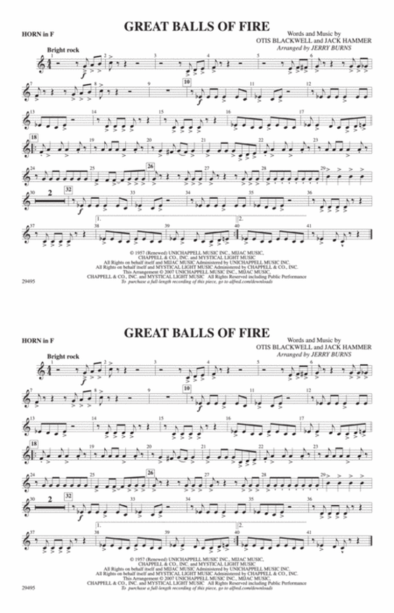 Great Balls of Fire: 1st F Horn
