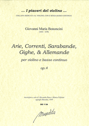 Book cover for Arie, correnti, sarabande, gighe & allemande op.4 (Bologna, 1671)