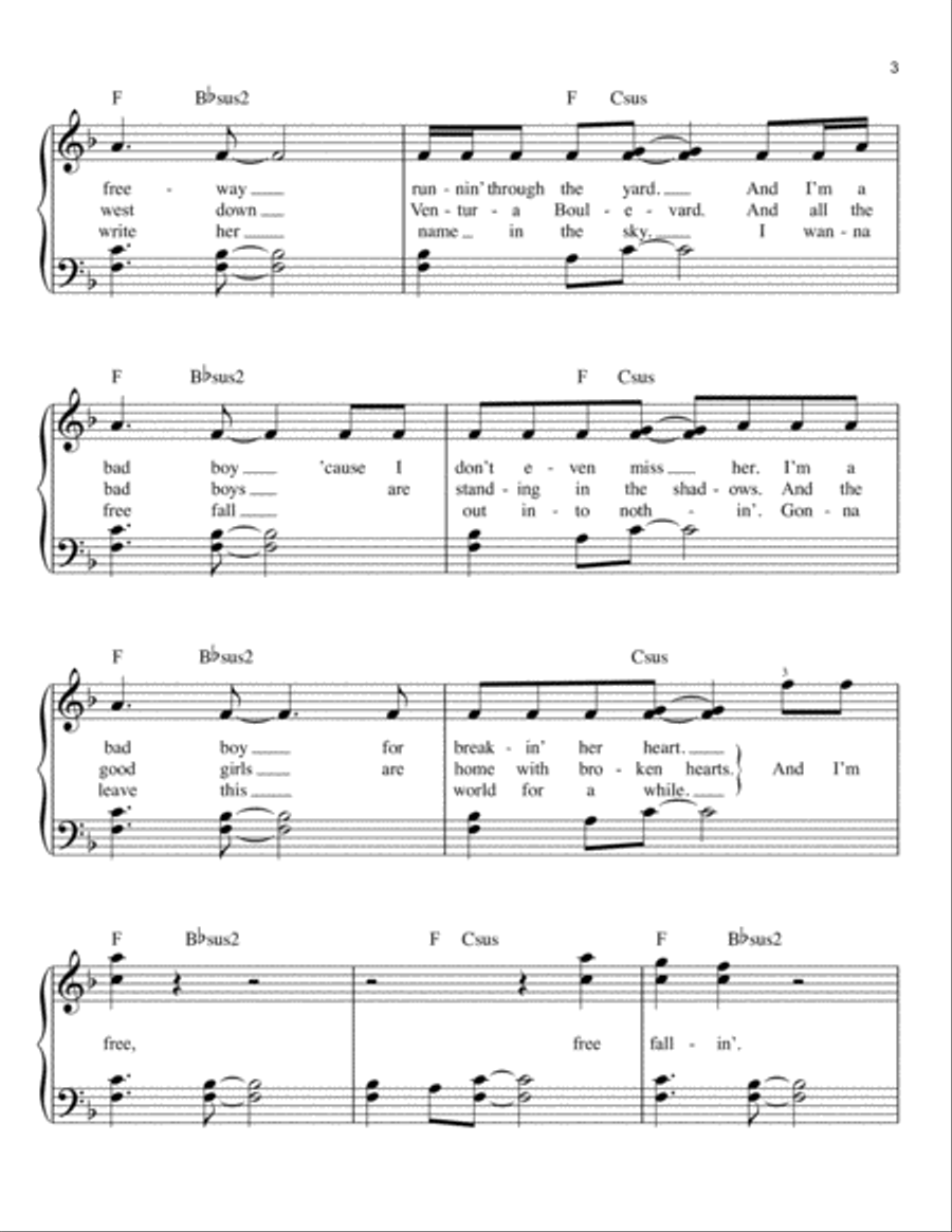 Free Fallin' Free Fallin' Easy Piano scores gallery preview page 3