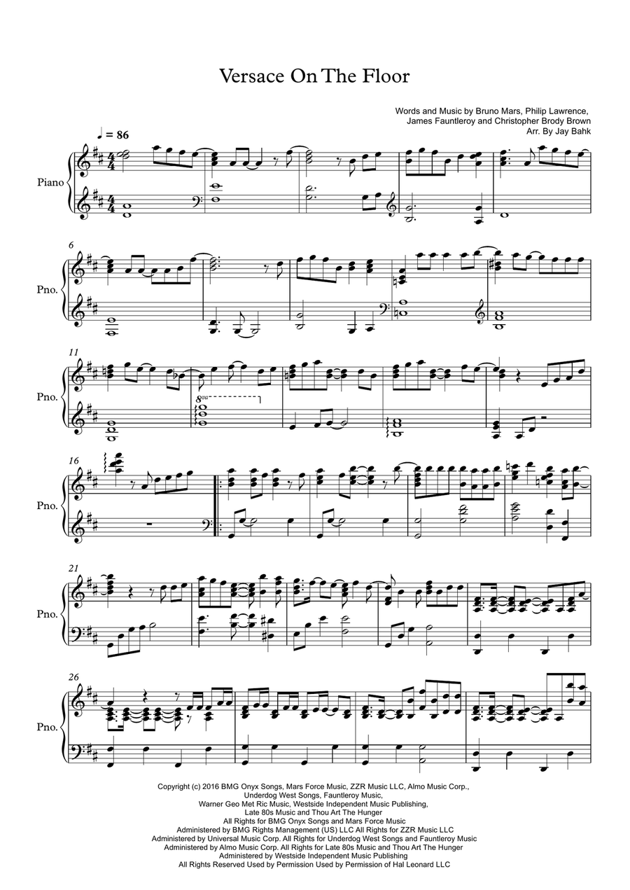 Versace On The Floor Piano Solo scores gallery preview page 1