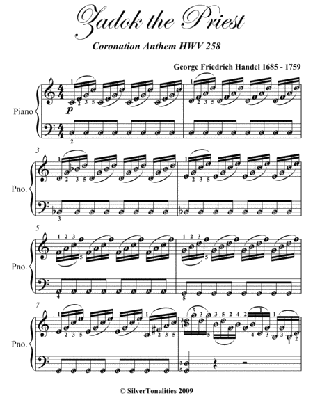 Zadok the Priest Coronation Anthem Hwv 258 Elementary Piano Sheet Music