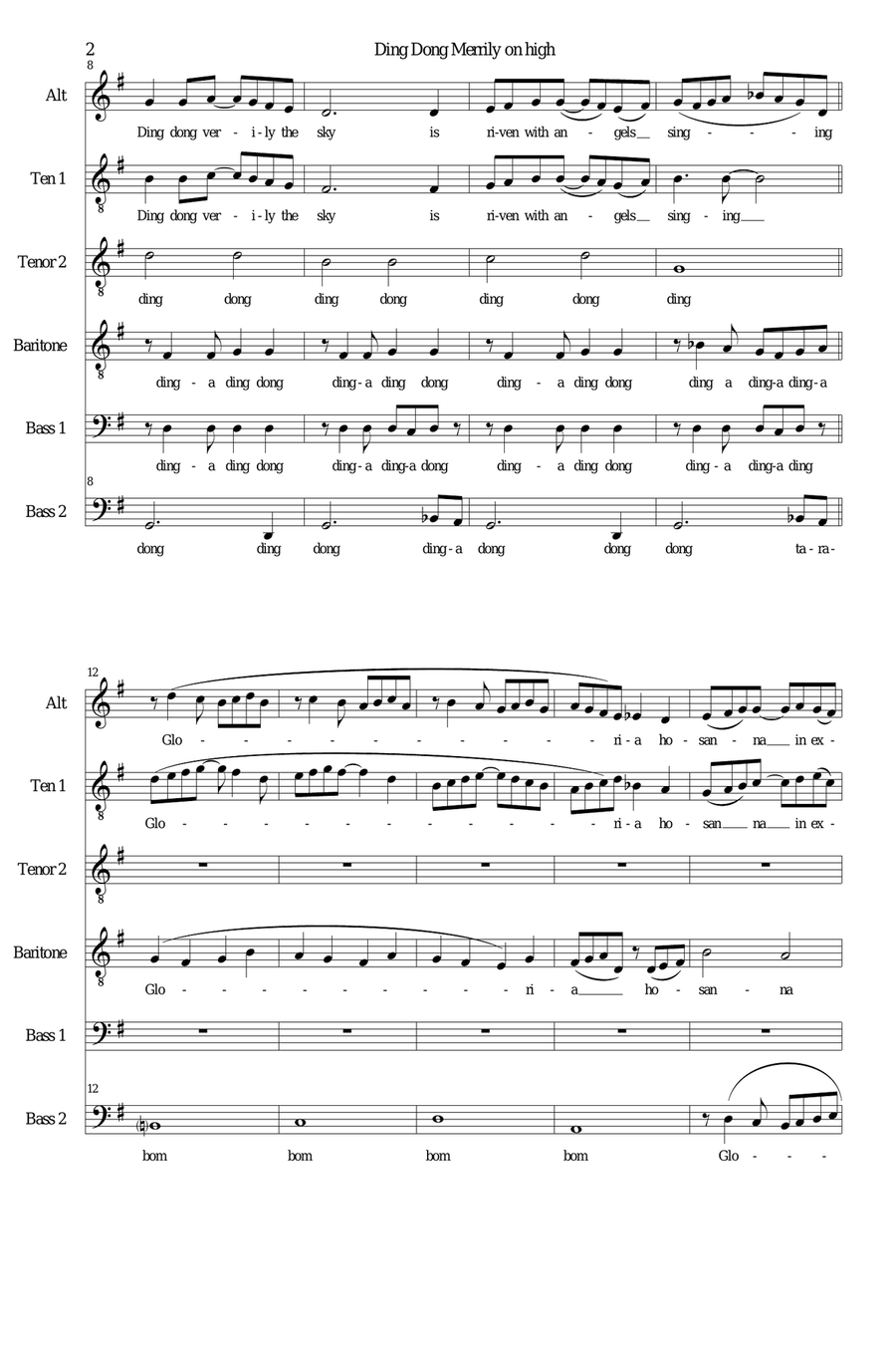 Ding Dong Merrily on high - a new version for male voices (ATTBarBB) Choir scores gallery preview page 2