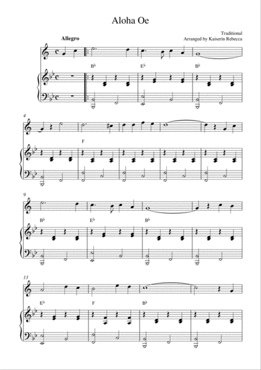 Aloha Oe (soprano saxophone solo and piano accompaniment) Soprano Saxophone scores gallery preview page 1