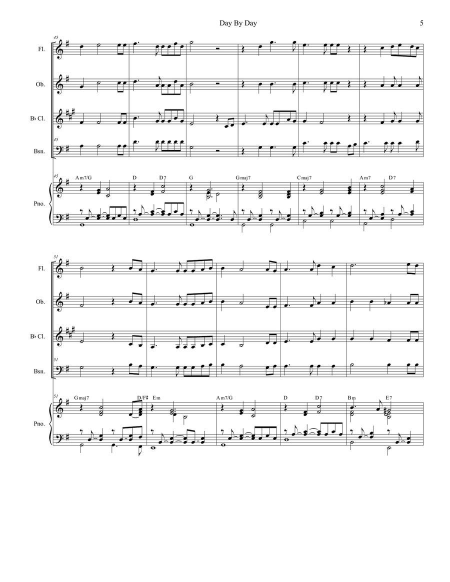 Day By Day (Woodwind Quartet and Piano) Woodwind Quartet scores gallery preview page 5