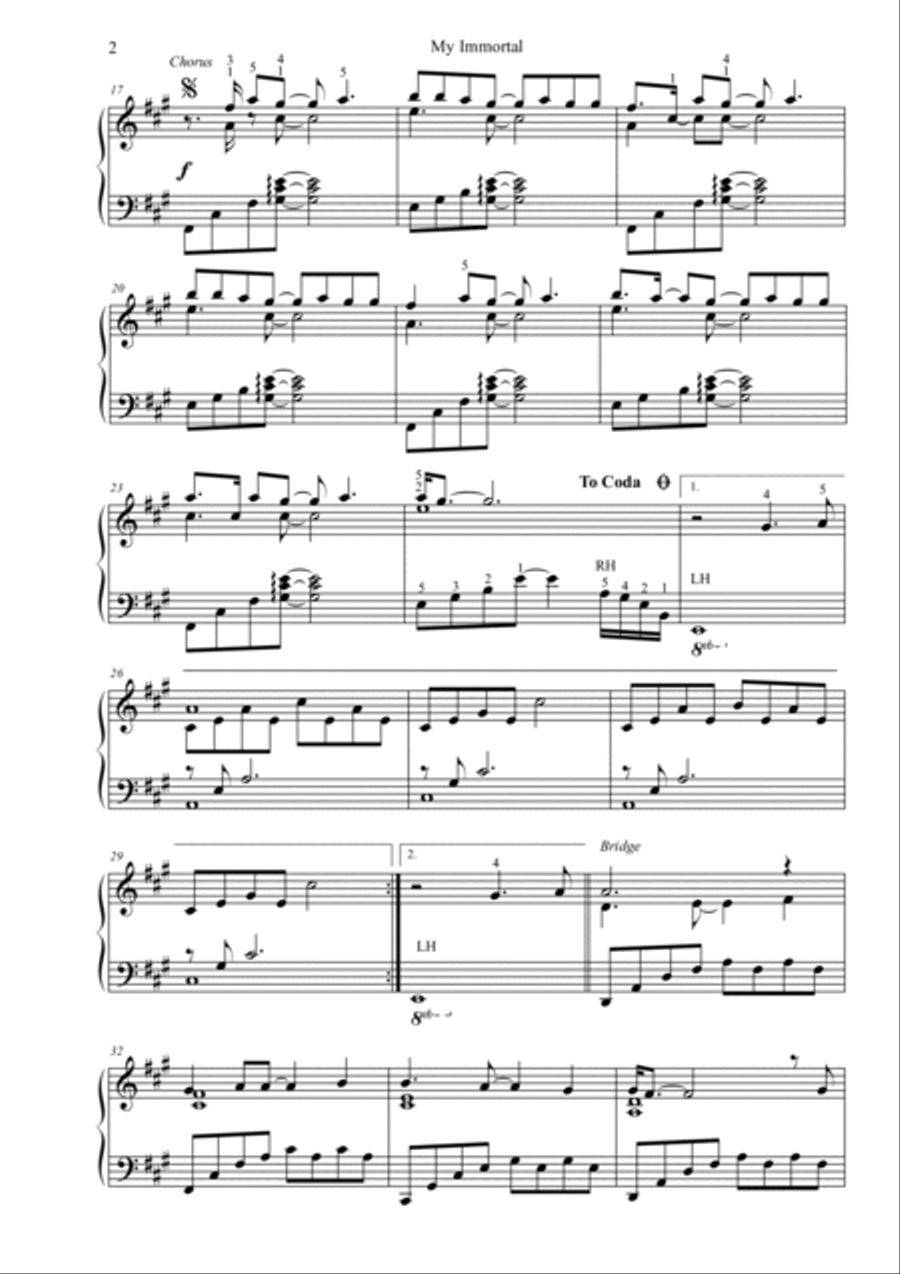 My Immortal Piano Solo scores gallery preview page 2