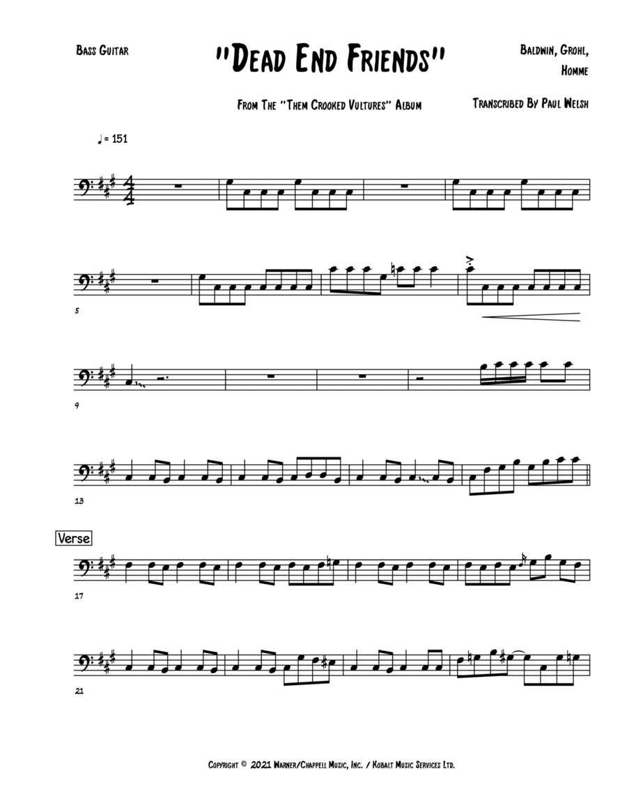 Dead End Friends Bass Guitar scores gallery preview page 1