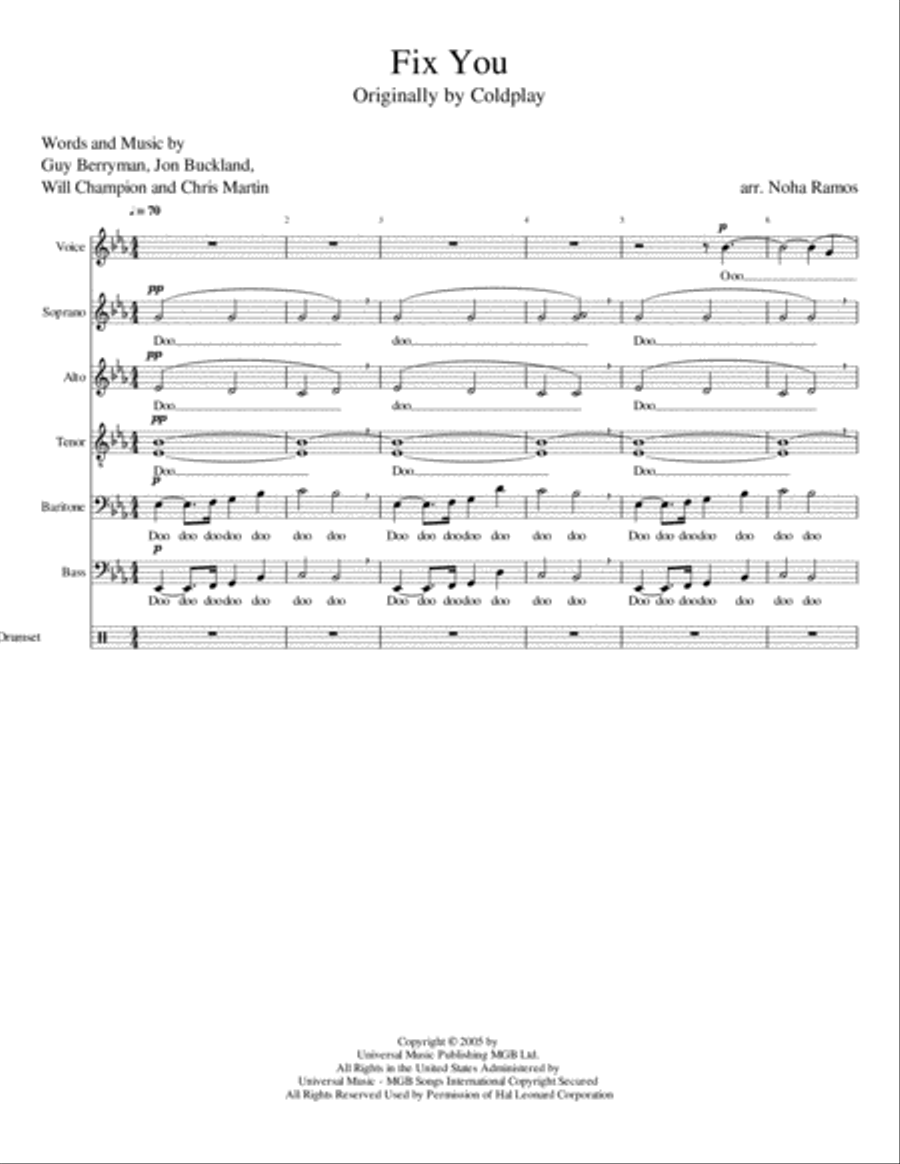 Fix You Fix You A Cappella scores gallery preview page 1