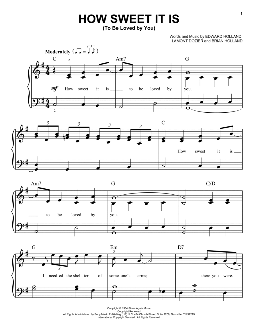 How Sweet It Is (To Be Loved By You) Easy Piano scores gallery preview page 1