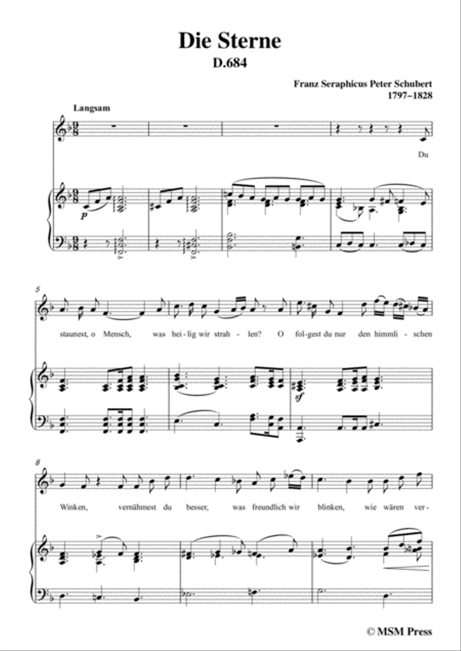 Schubert-Die Sterne,in F Major,D.684,for Voice and Piano Voice Solo scores gallery preview page 3