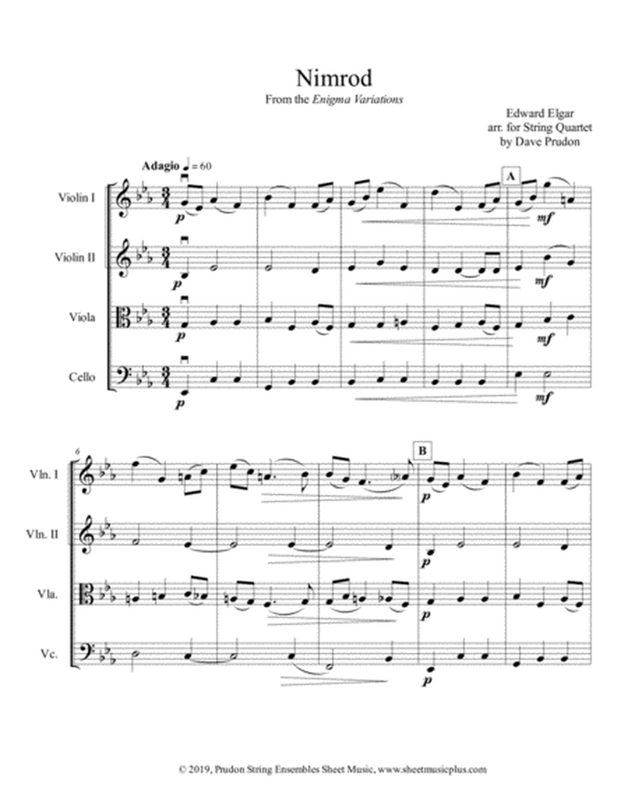 Elgar's Nimrod for String Quartet image number null