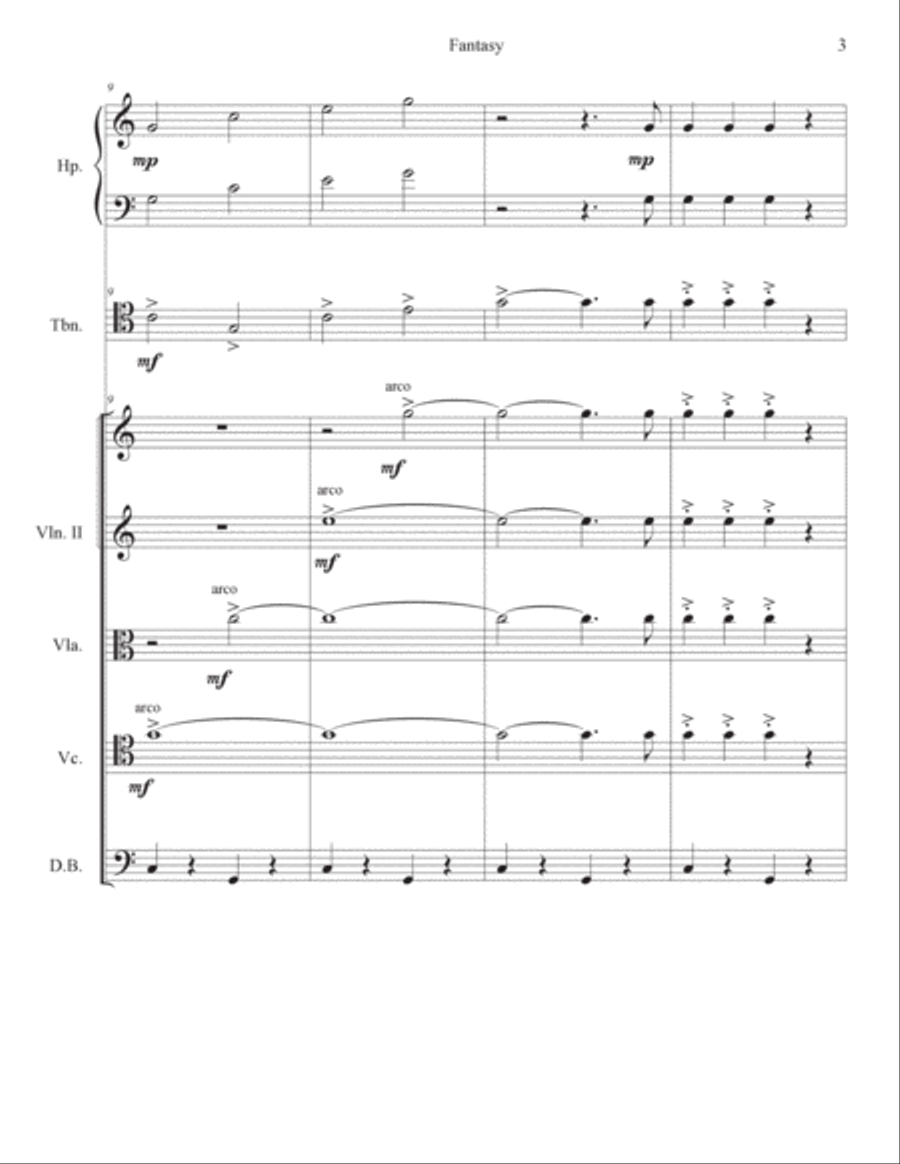 Fantasy for trombone solo, harp and string orchestra String Orchestra scores gallery preview page 4