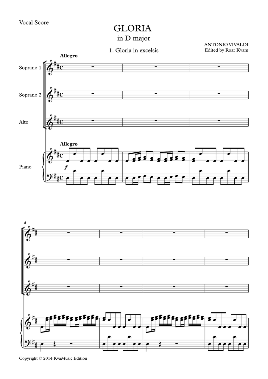 Vivaldi: Gloria in D major, (SA soli, SSA choir edition, vocal score) SSA scores gallery preview page 1