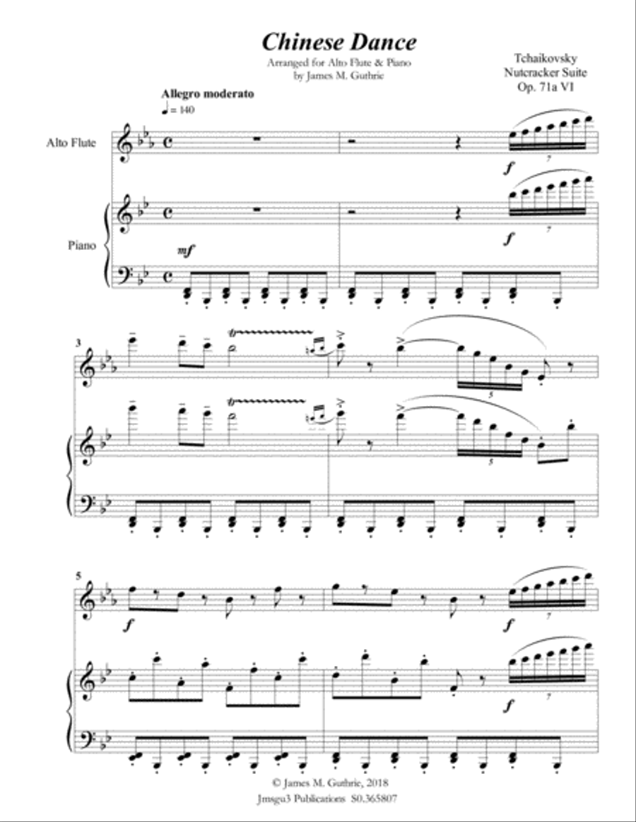 Tchaikovsky: Chinese Dance from Nutcracker Suite for Alto Flute & Piano Flute Solo scores gallery preview page 2