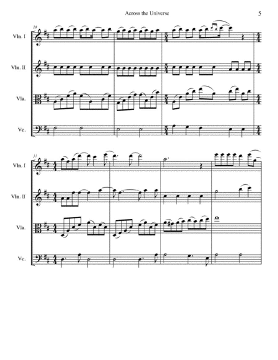 Across The Universe String Quartet scores gallery preview page 5