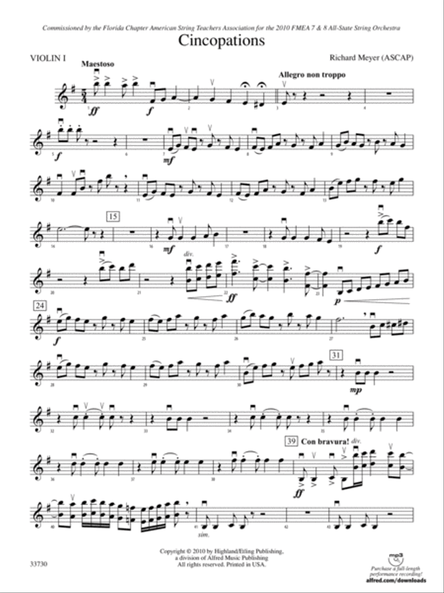 Cincopations: 1st Violin String Orchestra scores gallery preview page 1