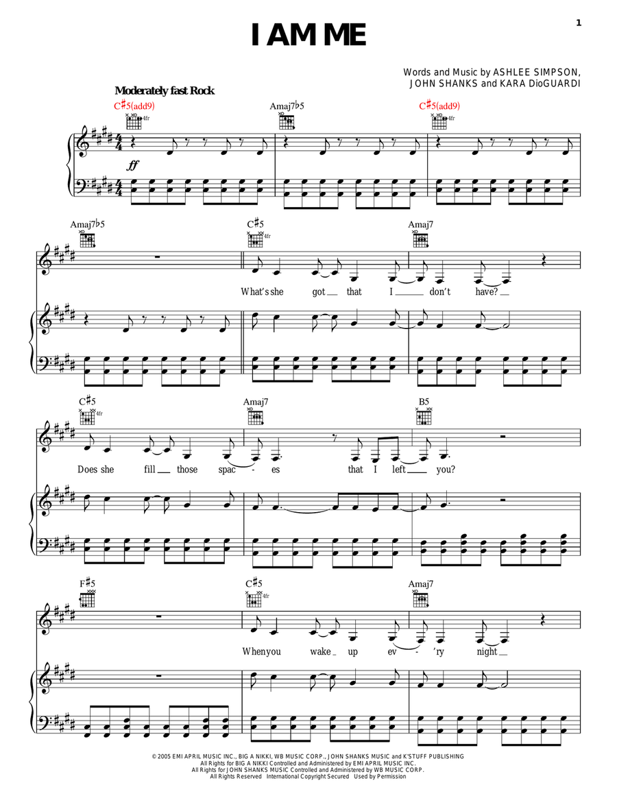 I Am Me Piano, Vocal, Guitar scores gallery preview page 1
