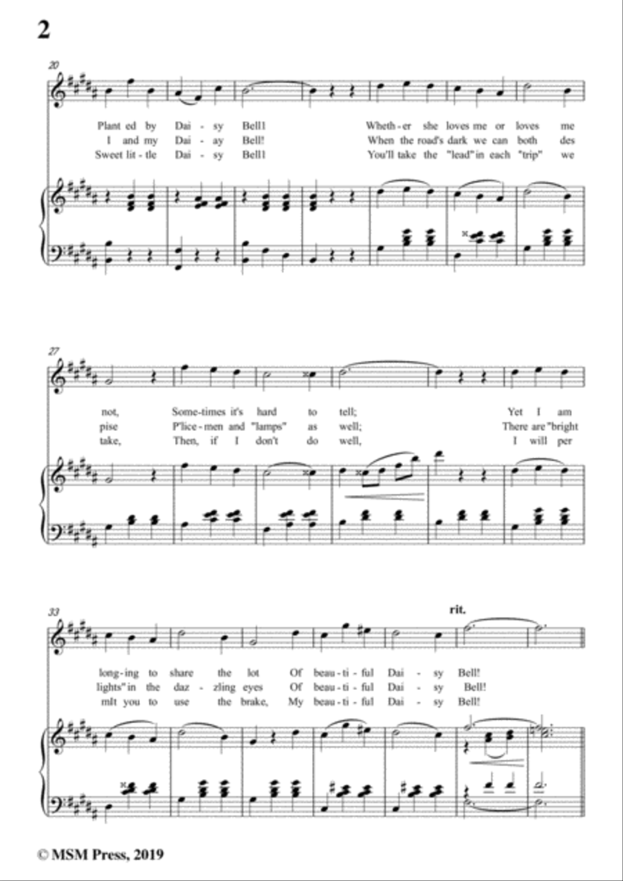 Henry Dacre-Daisy Bell,in B Major,for Voice and Piano Voice Solo scores gallery preview page 4