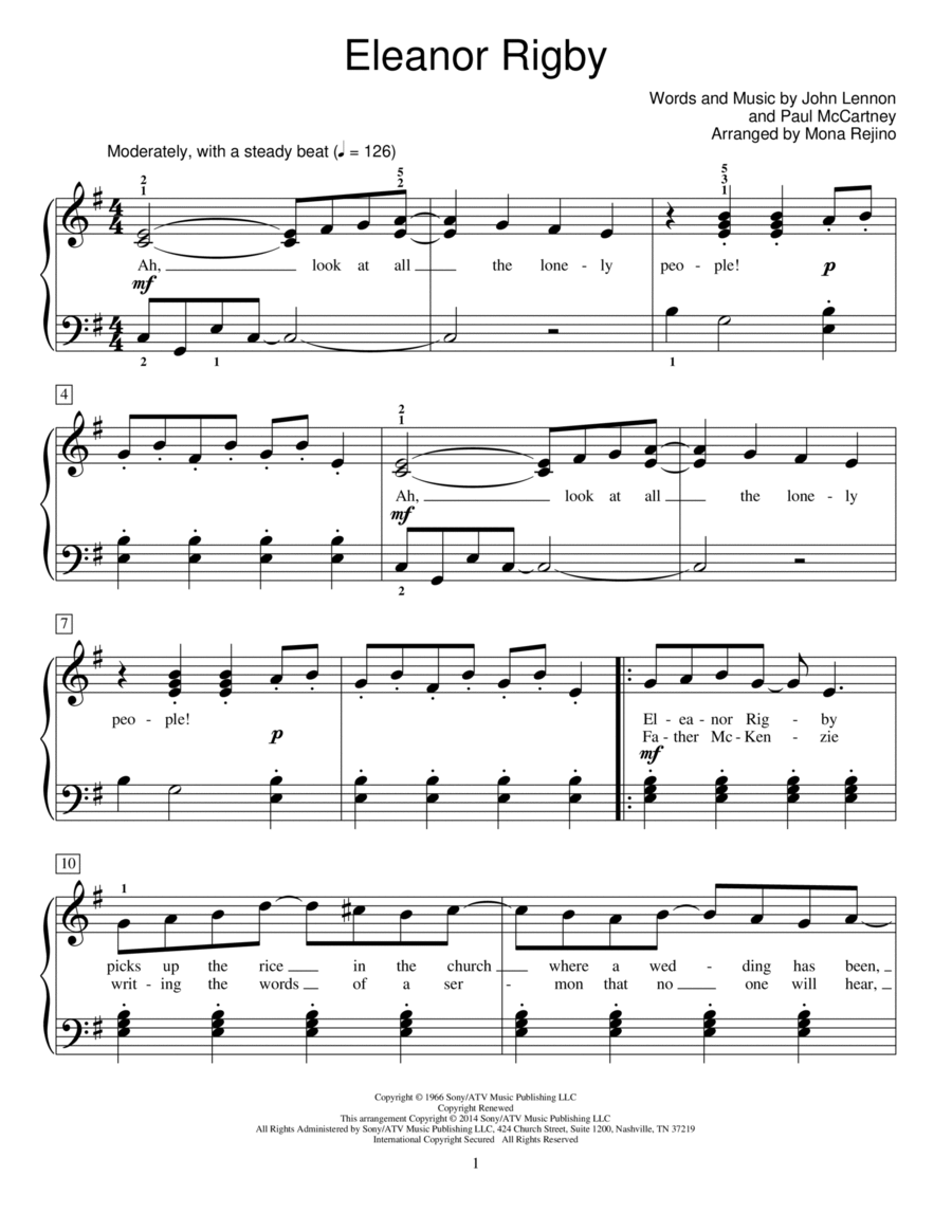 Eleanor Rigby Piano Method scores gallery preview page 1